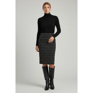 Karl Lagerfeld Paris Size 10 Black White Windowpane Plaid Pencil Skirt Office